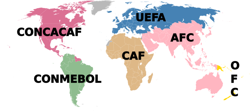 Mapa mundial de confederaciones de fútbol