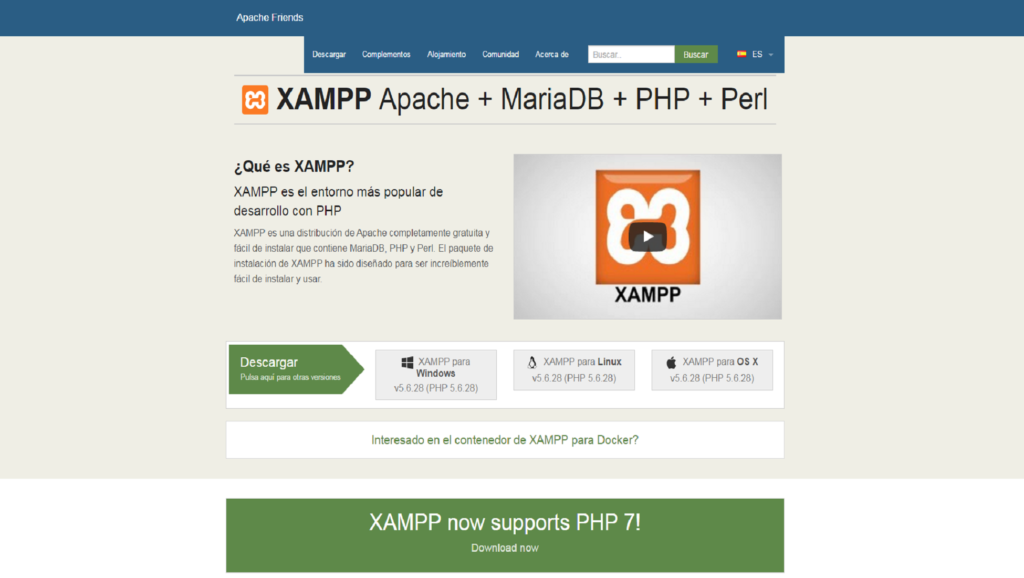 Página de descarga de XAMPP
