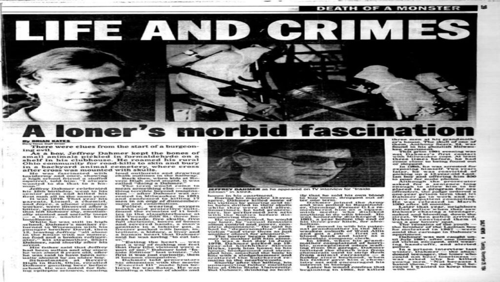 Noticia en el periódico sobre la muerte de Jeffrey Dahmer