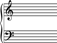 Pentagrama para un instrumento con clave de sol y clave de fa (piano)
