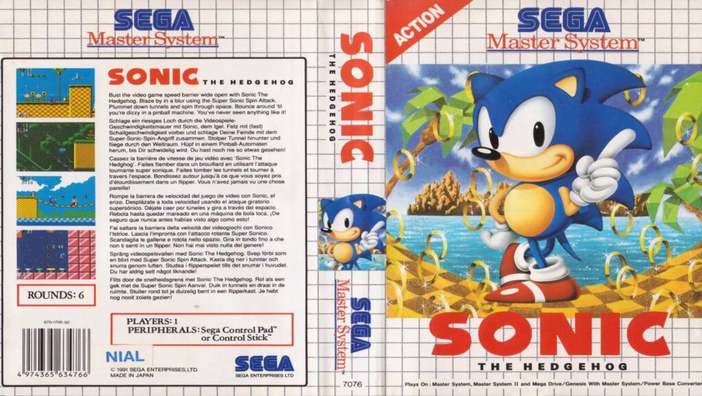 Cartucho de "Sonic The Hedgehog" para Master System