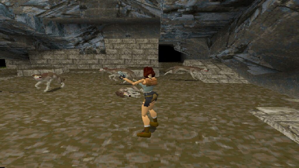 Tomb Raider: Lara disparando a los lobos