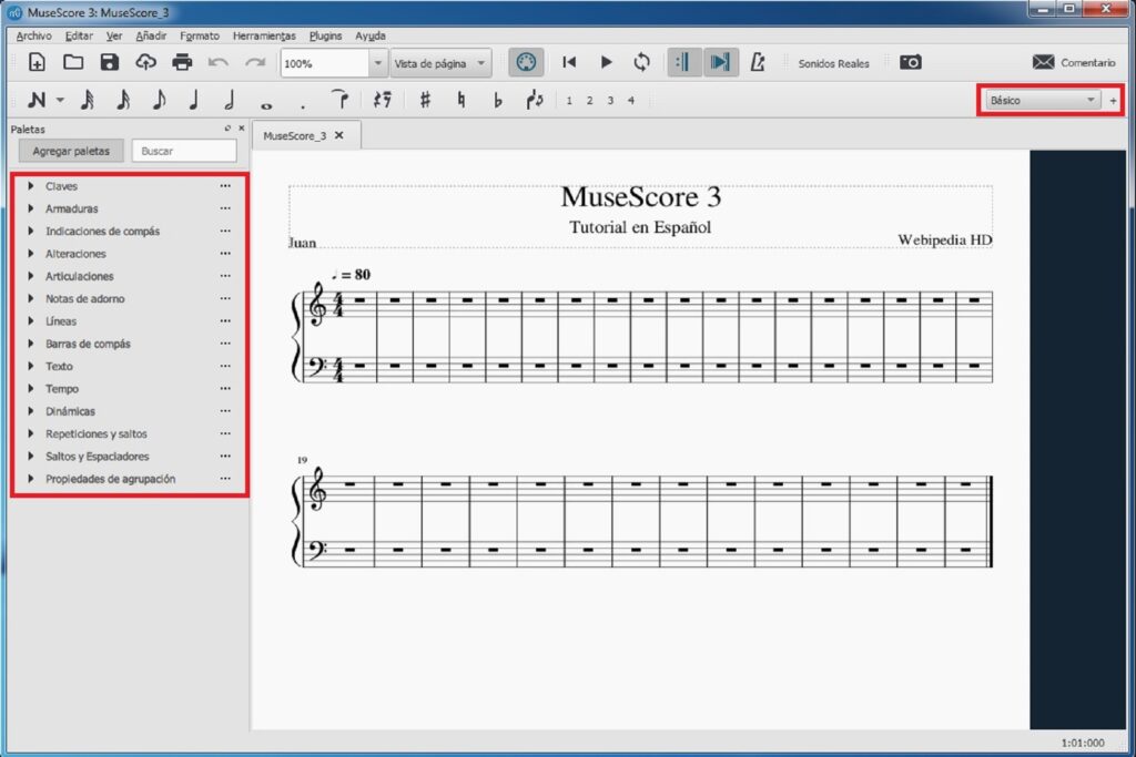 Tutorial de MuseScore 3: espacio de trabajo básico