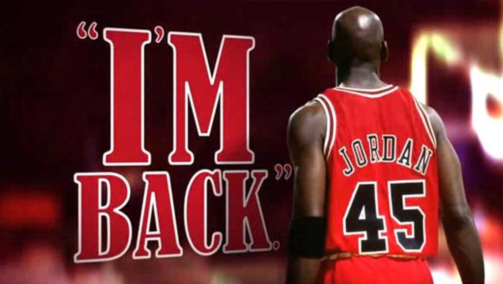 Michael Jordan junto a frase I'm Back