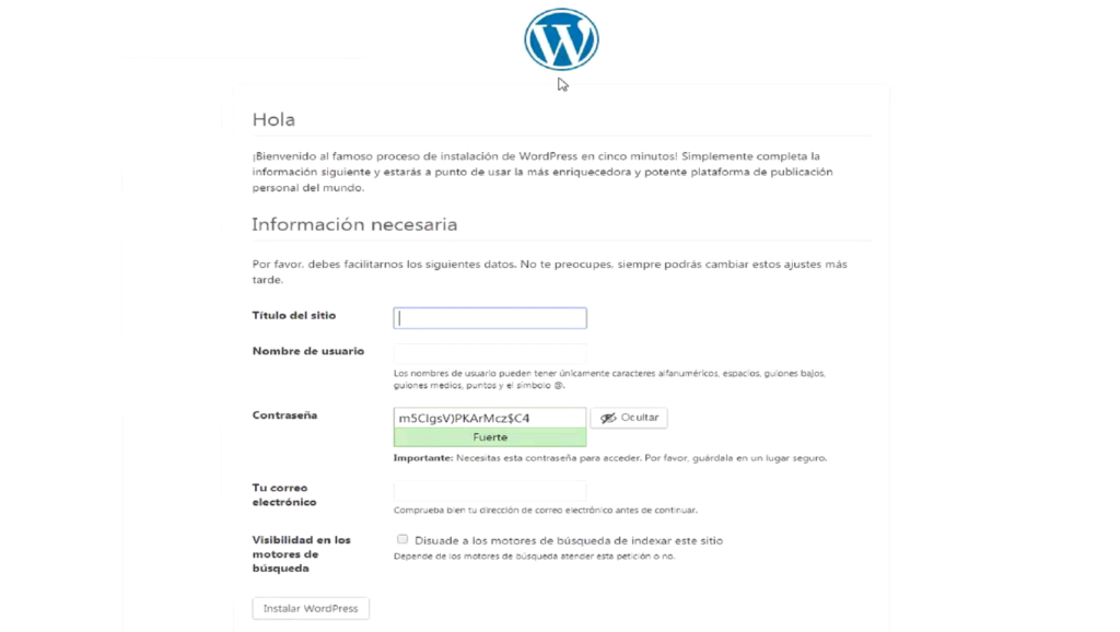Configurar sitio WordPress