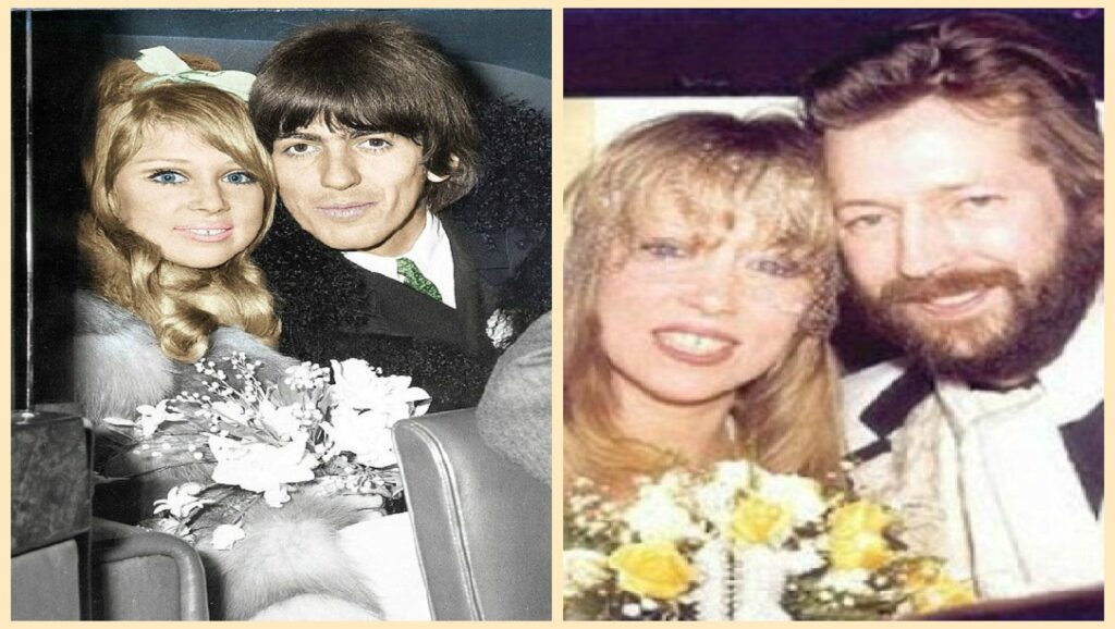 Pattie Boyd con George Harrison, y Pattie Boyd con Eric Clapton