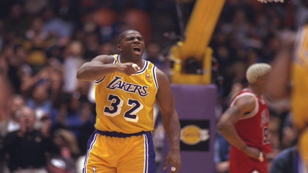 Magic Johnson con los Lakers en 1996