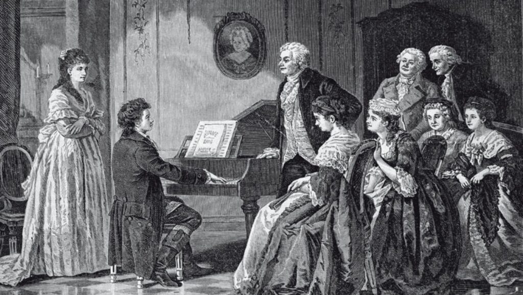 Beethoven tocando el piano para un grupo de gente