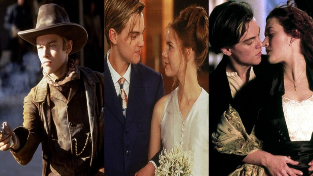 Leonardo DiCaprio en "Rápida y mortal", "Romeo + Julieta" (1996) y "Titanic"