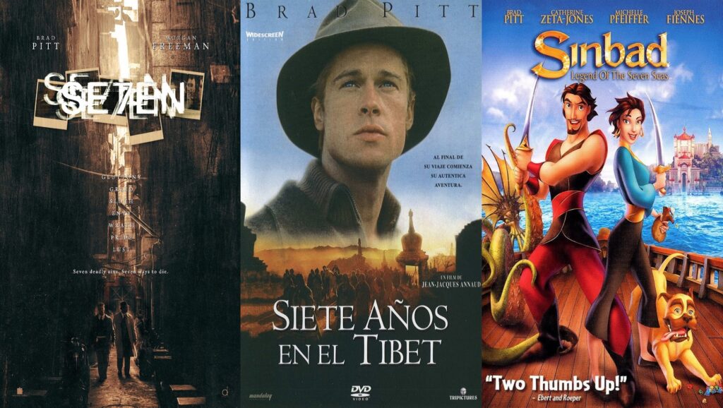 Carteles de "Seven", "Siete años en el Tibet" y "Sinbad: La Leyenda de los Siete Mares"