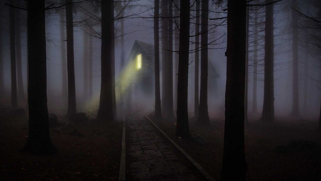 Casa aterradora en medio del bosque
