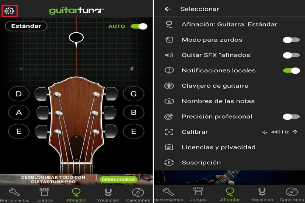 Tutorial de GuitarTuna: configuración de afinador