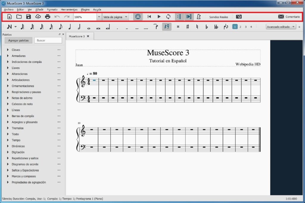 Tutorial de MuseScore 3: barra de herramientas superior