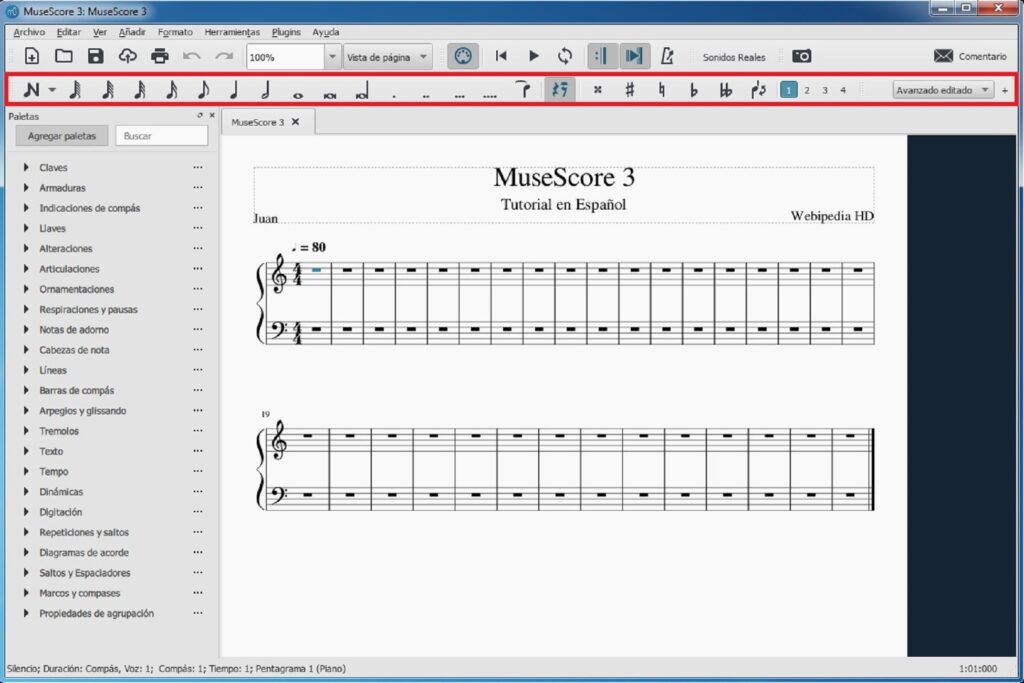 Tutorial de MuseScore 3: barra de herramientas inferior