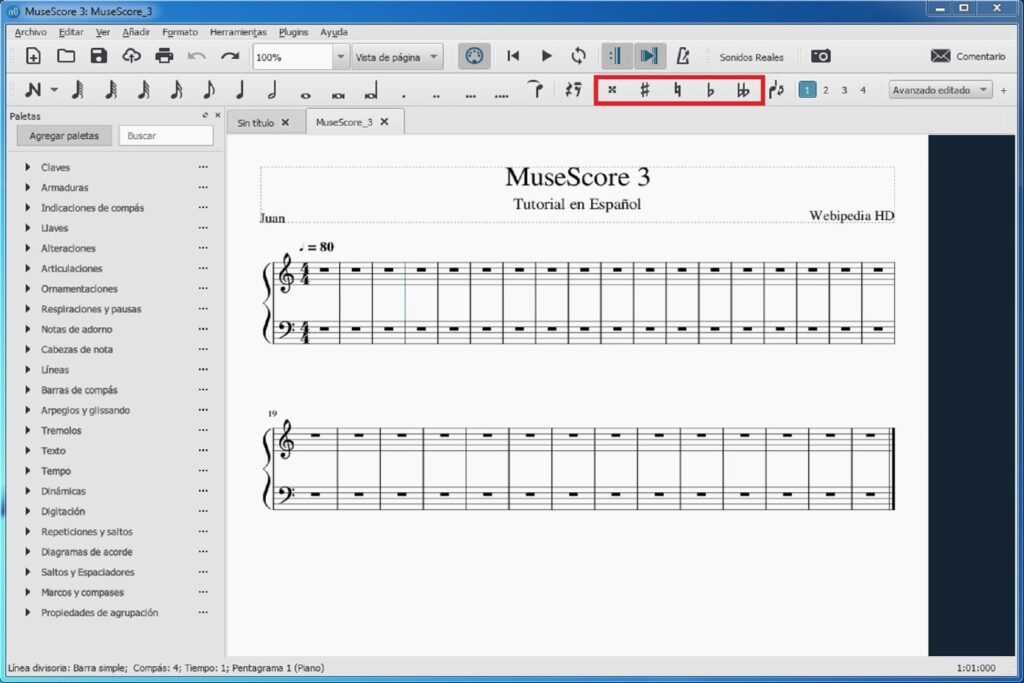 Tutorial de MuseScore 3: notas alteradas