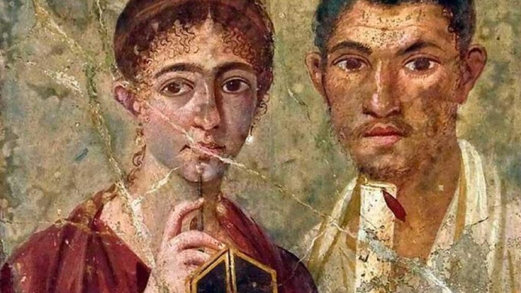 Mujer romana con unicejo y hombre romano